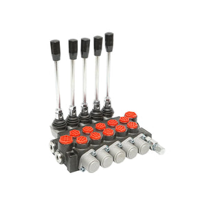 DISTRIBUTORE OLEODINAMICO a 5 leve portata 40L/min con leva e riduzione inclusa -15 /+80