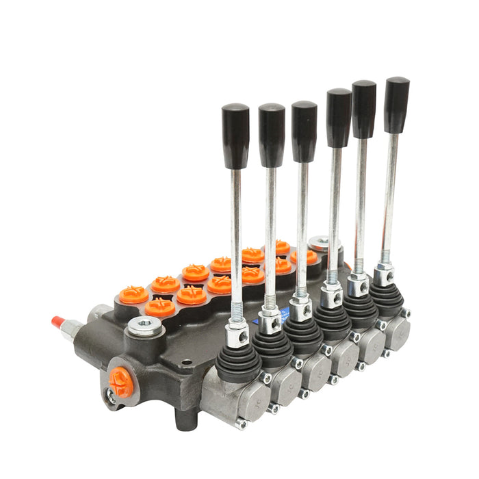 DISTRIBUTORE OLEODINAMICO a 6 leve incluso flusso 80L/min, 15 /+80