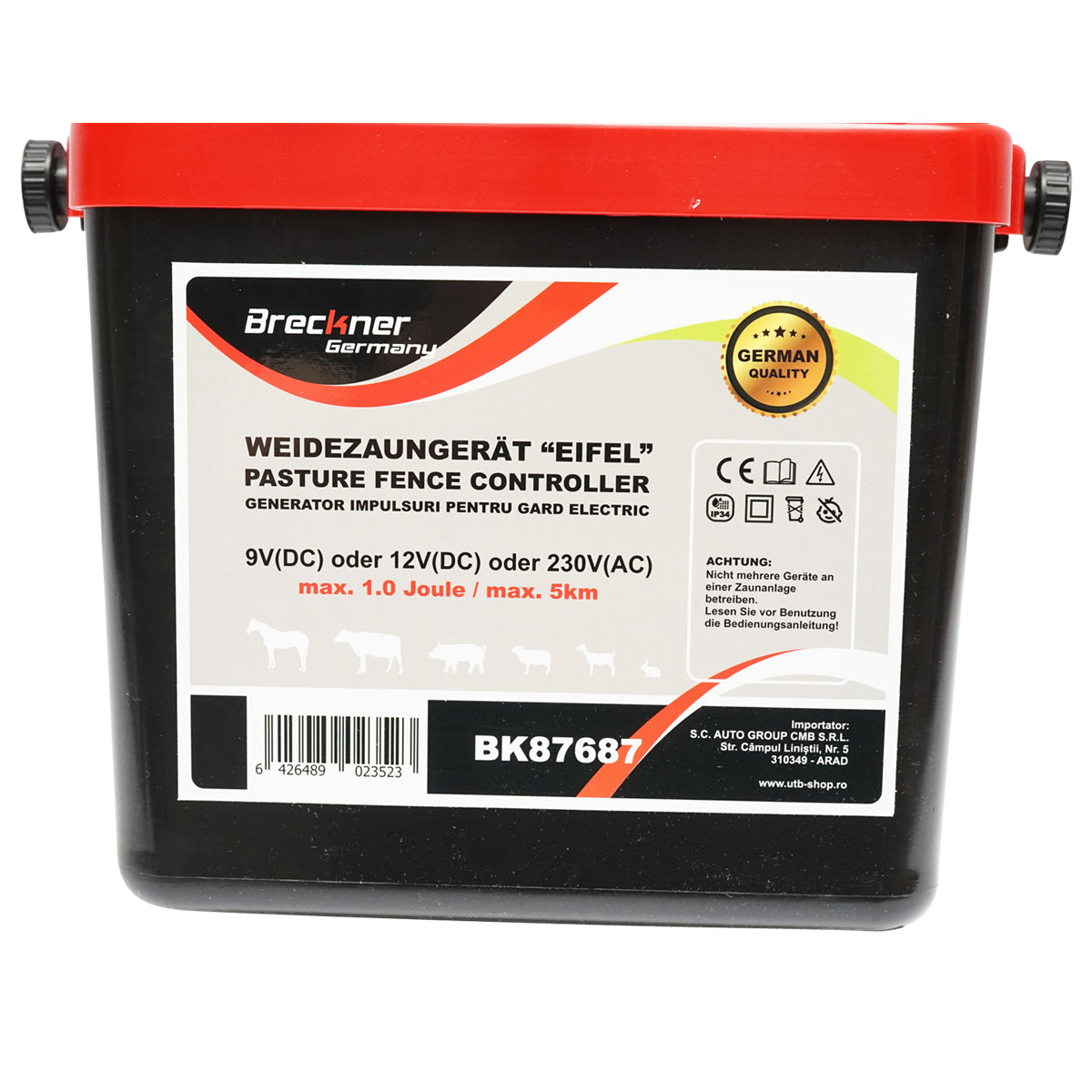 Elettrificatore 9-12V o 220V, 1 Joule, 5 km per recinzione elettrica Breckner Germany