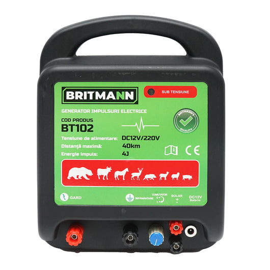 ELETTRIFICATORE A DOPPIA ALIMENTAZIONE PER RECINTO ELETTRICO DC 12/220V, 4 Joule 40km per recinzioni elettriche BRITMANN