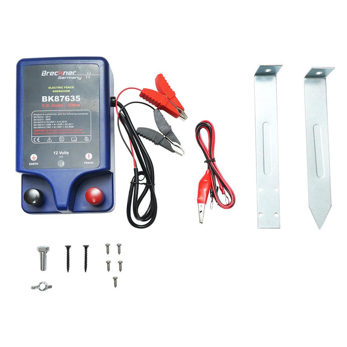 Elettrificatore per recinzioni elettriche, 12V 2 Joule 20 km con messa a terra per recinto elettrico Breckner Germany