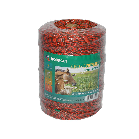 Filo arancione-nero, diametro 3 mm, 5x0.2 mm SS, 500 m per recinzione elettrica, resistenza 4.5 Ohm, Bourget