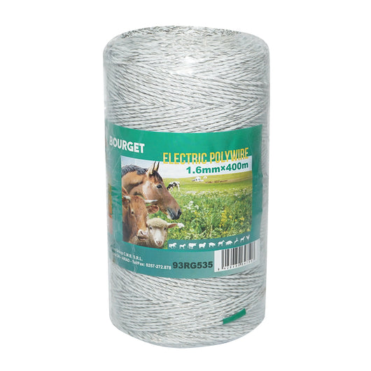 Filo bianco, diametro 1.6 mm, 6x0.16 mm SS, 400 m per recinzione elettrica, resistenza 5.5 Ohm, Bourget