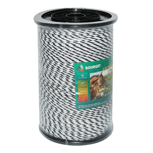 Filo bianco-nero, diametro 4 mm, 3x0.2 mm SS, 500 m per recinzione elettrica, resistenza 9 Ohm, Bourget