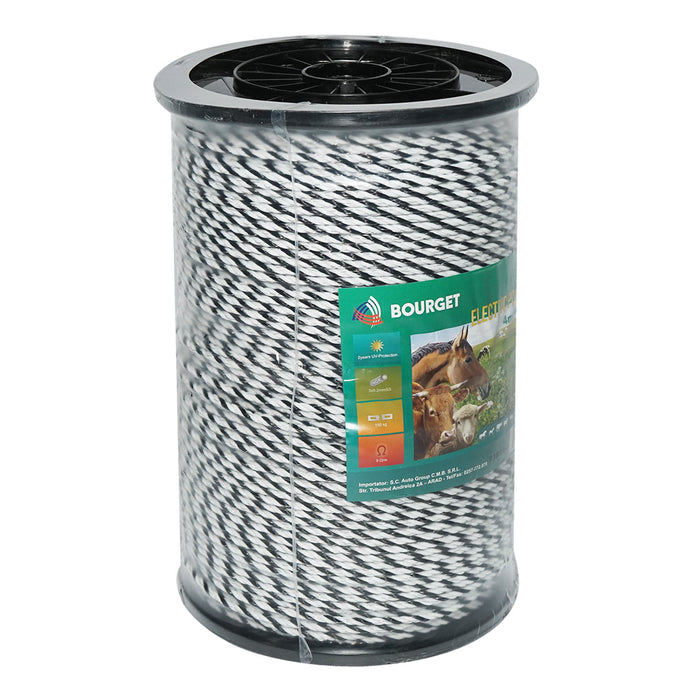 Filo bianco-nero, diametro 4 mm, 3x0.2 mm SS, 500 m per recinzione elettrica, resistenza 9 Ohm, Bourget