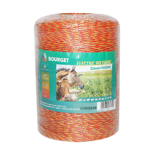 Filo giallo-rosso, diametro 2 mm, 6x0.16 mm SS, 500 m per recinzione elettrica, resistenza 5.5 Ohm, Bourget