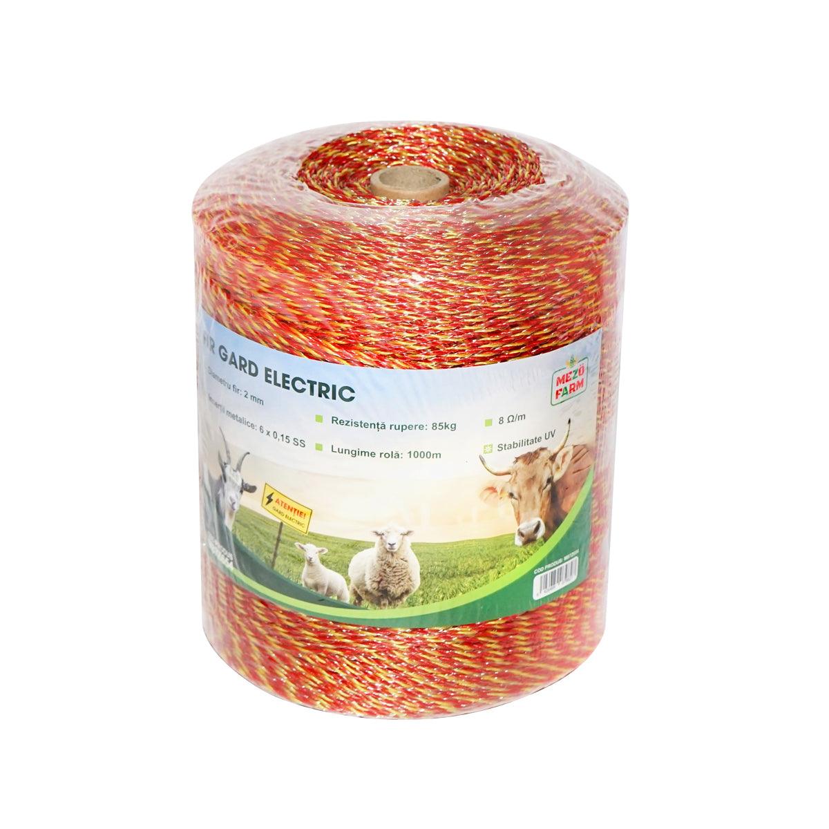 Filo per recinto elettrico, Lunghezza 1000 mt, Ø2mm. 6x0.15mm 8 Ohm/m SS, colore arancione/giallo, Recinzioni Elettriche Mezofarm