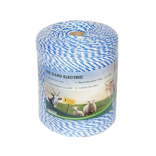 Filo per recinto elettrico, Lunghezza 500 mt, Ø 3mm. 3x0.2mm. SS, 7,8 Ohm/m, Colore Bianco/Blu, recinzioni elettriche MEZOFARM