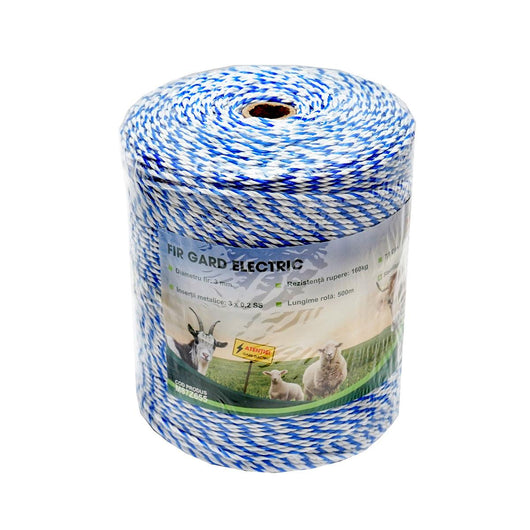 Filo per recinto elettrico, Lunghezza 500 mt, Ø 3mm. 3x0.2mm. SS, 7,8 Ohm/m, Colore Bianco/Blu, recinzioni elettriche MEZOFARM