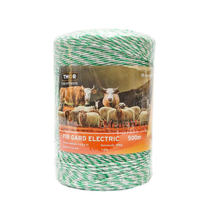 Filo per recinto elettrico, Lunghezza 500 mt, Ø2.5mm. 4x0.2mm SS, 7 Ohm/m , colore bianco/verde, recinzioni elettriche Thor