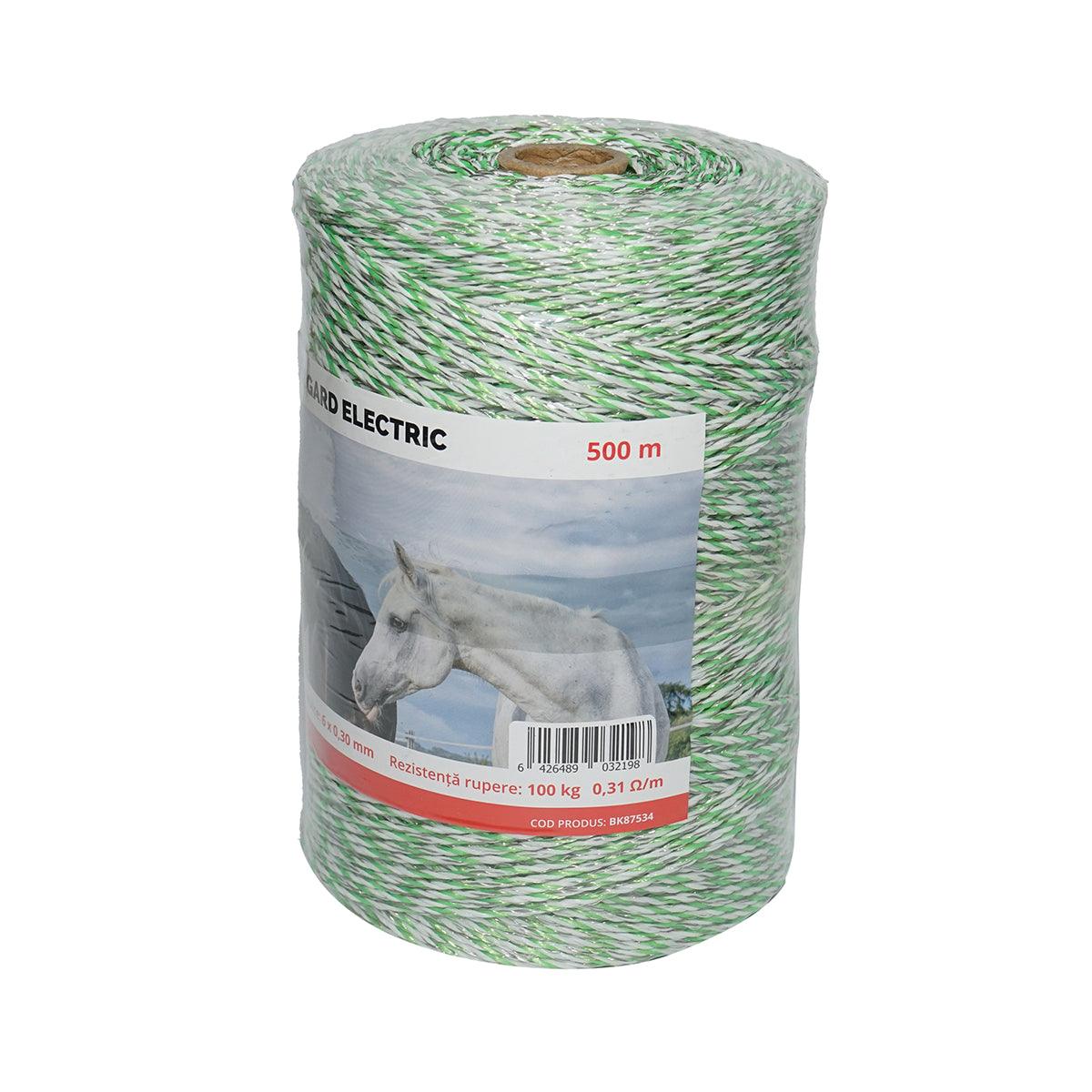 Filo per Recinto Elettrico, Lunghezza 500 mt, Ø3mm. 6x0.3mm. SS, 0.31 Ohm/m, colore Bianco/Verde, Recinzioni Elettriche Baisan