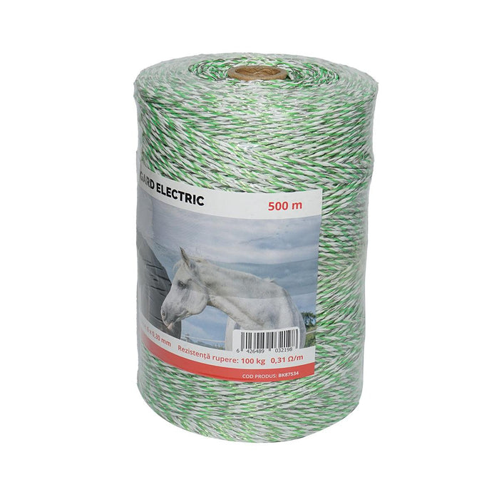 Filo per Recinto Elettrico, Lunghezza 500 mt, Ø3mm. 6x0.3mm. SS, 0.31 Ohm/m, colore Bianco/Verde, Recinzioni Elettriche Baisan