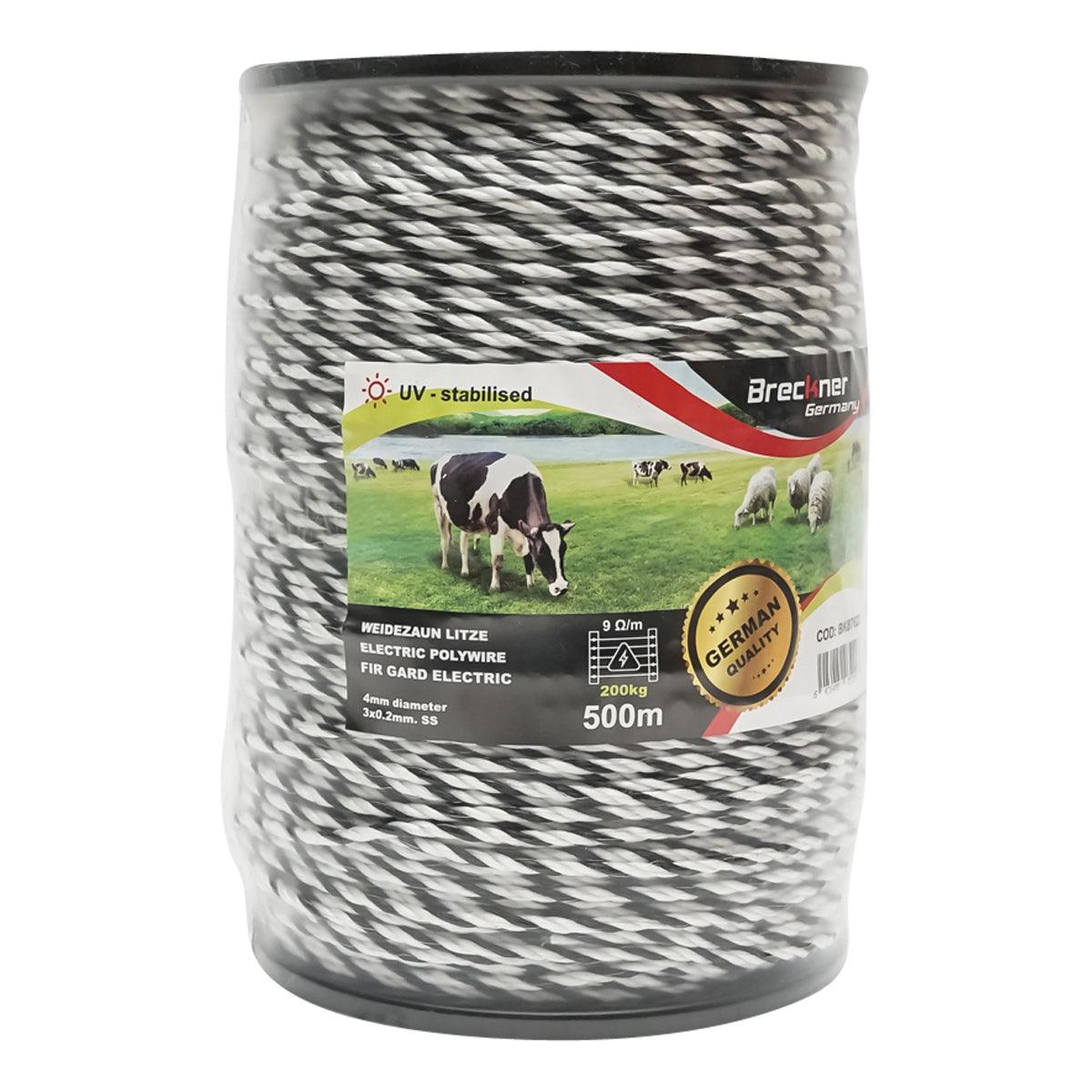 Filo per recinto elettrico, Lunghezza 500 mt, Ø4 mm 3x0.2mm SS , colore bianco-nero, recinzioni elettriche Breckner Germany