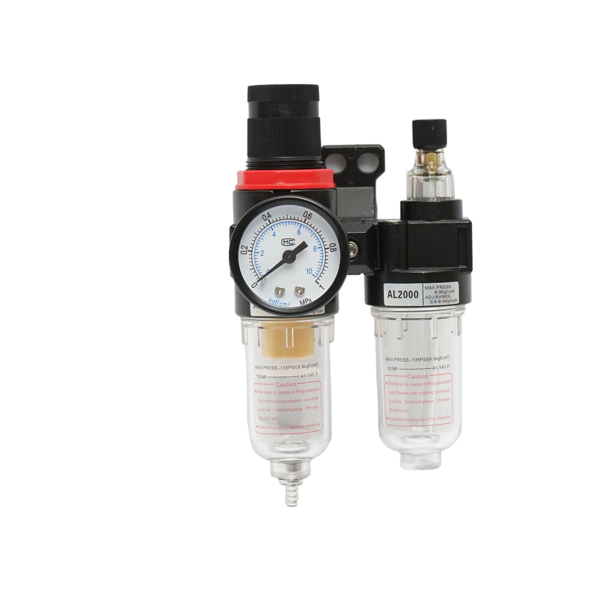 Filtro aria e lubrificatore con regolatore di pressione max. 1 MPa, attacco 1/4