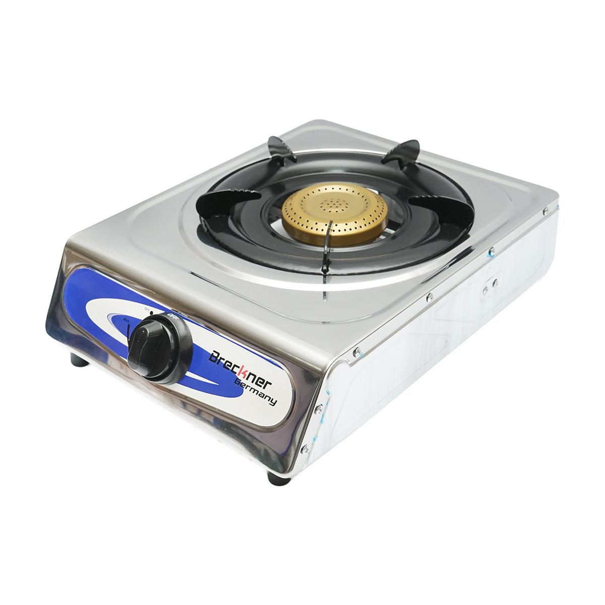 Fornello a Gas, 1 Bruciatore in Ghisa, 2,5 KW, Acciaio Inox, Fornello a gas Campeggio Camper Giardino Breckner Germany