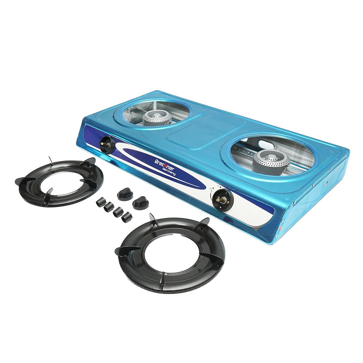 Fornello a Gas, 2 Bruciatori in Ghisa, 2,5 KW, Acciaio Inox, Fornello a gas Campeggio Camper Giardino Breckner Germany