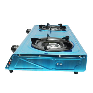 Fornello a Gas, 2 Bruciatori in Ghisa, 2,5 KW, Acciaio Inox, Fornello a gas Campeggio Camper Giardino Breckner Germany