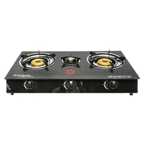 Fornello a Gas, 3 Bruciatori in Ghisa, 2,5 KW, Vetro Temperato, 700x380x94mm Fornello a gas Campeggio Camper Giardino Breckner Germany