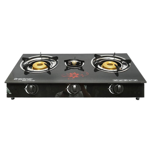 Fornello a Gas, 3 Bruciatori in Ghisa, 2,5 KW, Vetro Temperato, 700x380x94mm Fornello a gas Campeggio Camper Giardino Breckner Germany