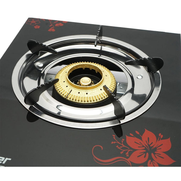 Fornello a Gas, 3 KW, Bruciatore in Ghisa, Vetro Temperato 40x30x9 cm, Fornello a gas Campeggio Camper Giardino Breckner Germany