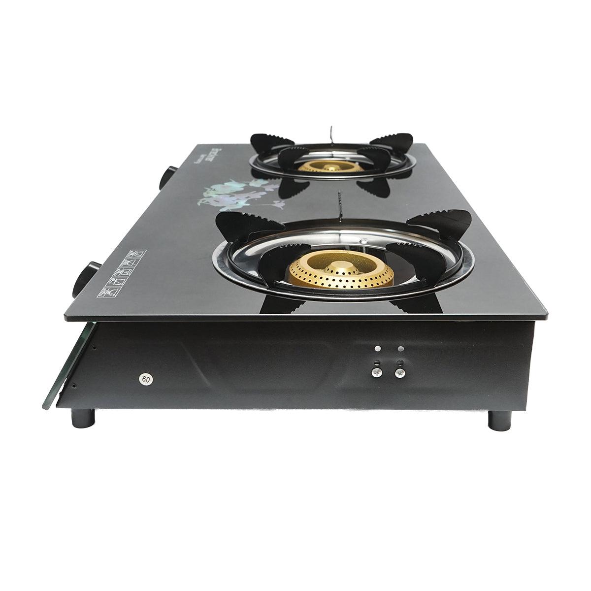 Fornello a gas, piano cottura con 2 bruciatori in ghisa 2,5KW vetro temperato 700x380x94mm, Fornello a gas Campeggio Camper Giardino Breckner Germany