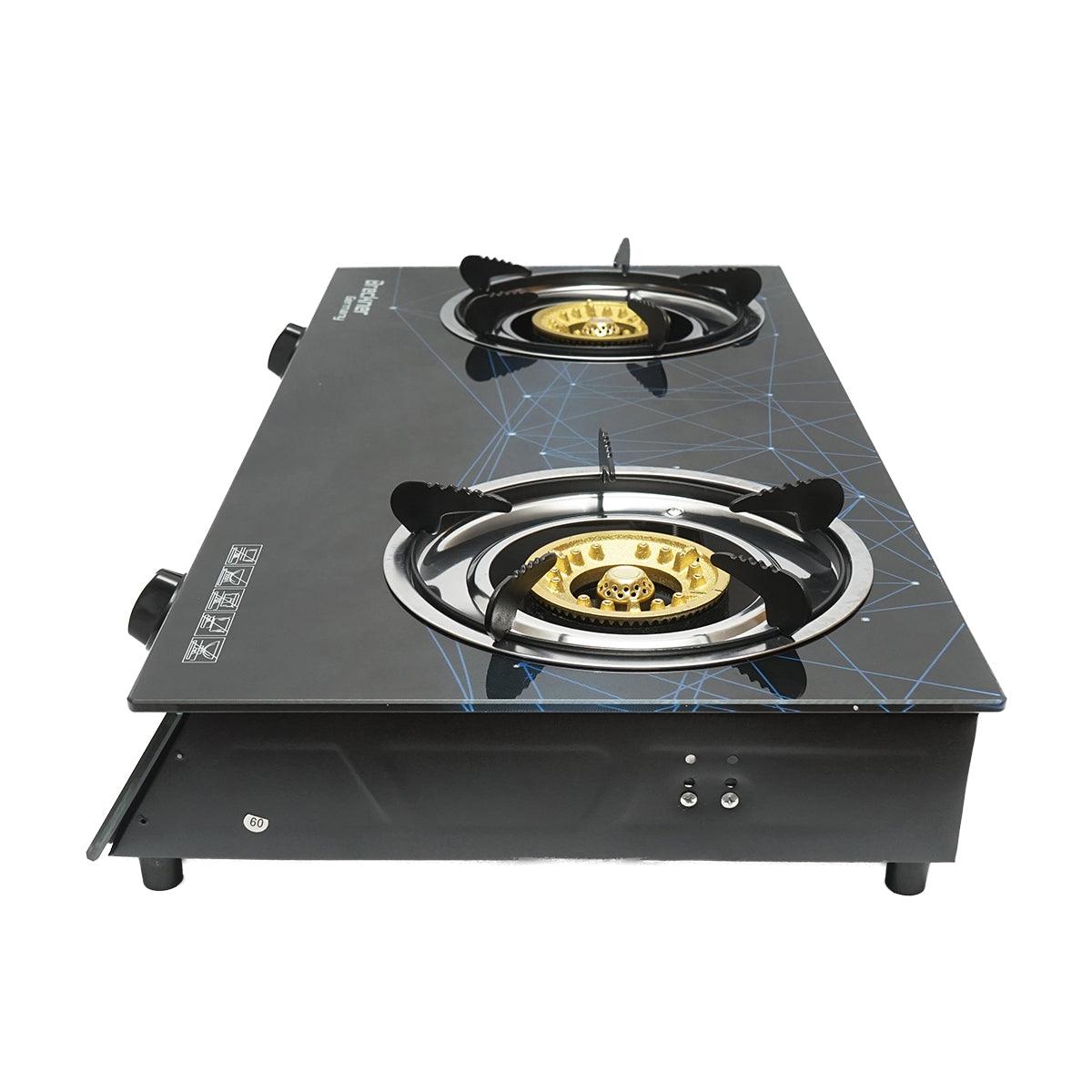 Fornello a gas, piano cottura con 2 bruciatori in ghisa 3KW vetro temperato 700x380x94mm, Fornello a gas Campeggio Camper Giardino Breckner Germany