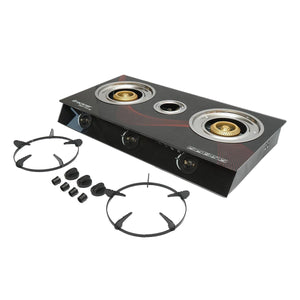 Fornello a gas, piano cottura con 3 bruciatori in ghisa 2,5KW vetro temperato 700x380x94mm, Fornello a gas Campeggio Camper Giardino Breckner Germany