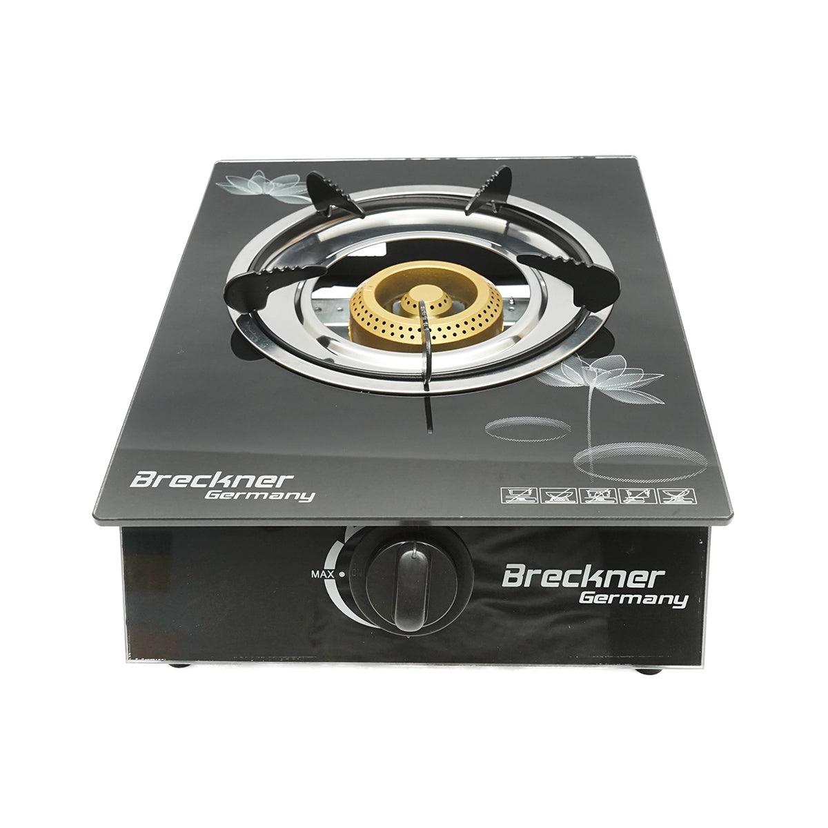 Fornello a gas, piano cottura con un bruciatore in ghisa 2,5KW vetro temperato 400x300x90mm, Fornello a gas Campeggio Camper Giardino Breckner Germany