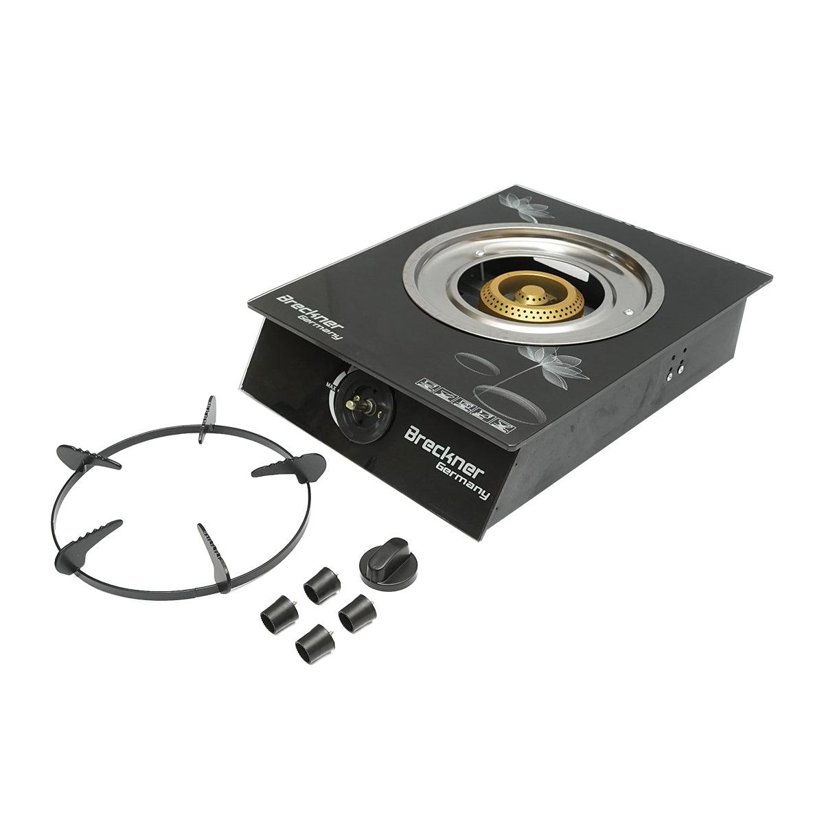Fornello a gas, piano cottura con un bruciatore in ghisa 2,5KW vetro temperato 400x300x90mm, Fornello a gas Campeggio Camper Giardino Breckner Germany