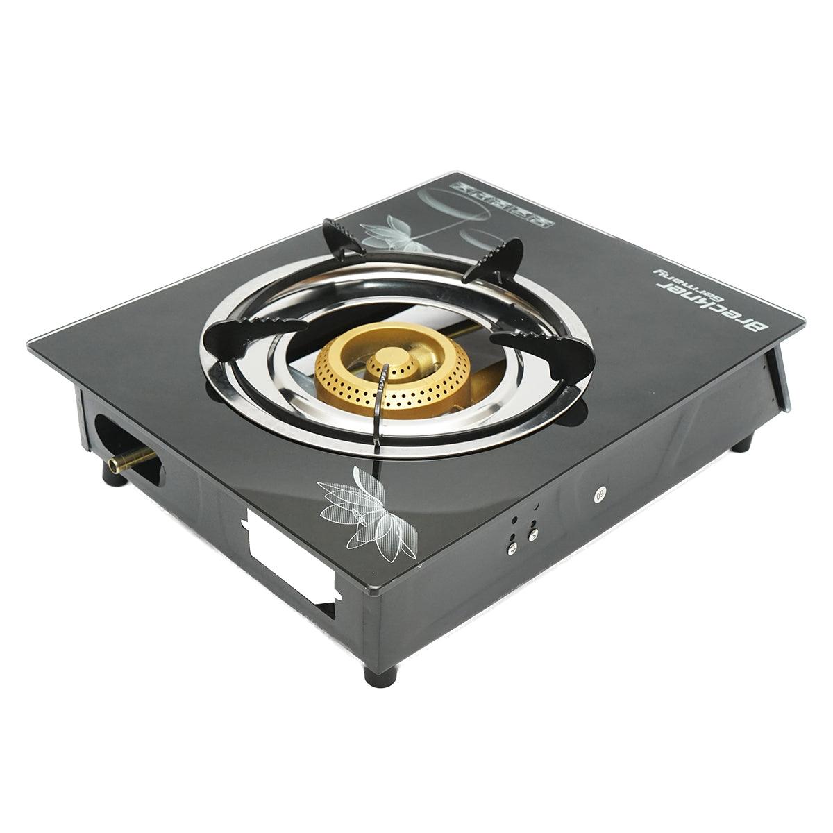 Fornello a gas, piano cottura con un bruciatore in ghisa 2,5KW vetro temperato 400x300x90mm, Fornello a gas Campeggio Camper Giardino Breckner Germany