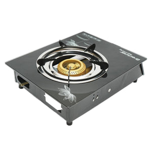 Fornello a gas, piano cottura con un bruciatore in ghisa 2,5KW vetro temperato 400x300x90mm, Fornello a gas Campeggio Camper Giardino Breckner Germany