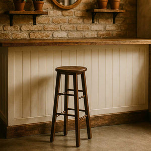 Sgabello da bar h 68 cm in legno noce scuro con seduta rotonda e gambe dritte