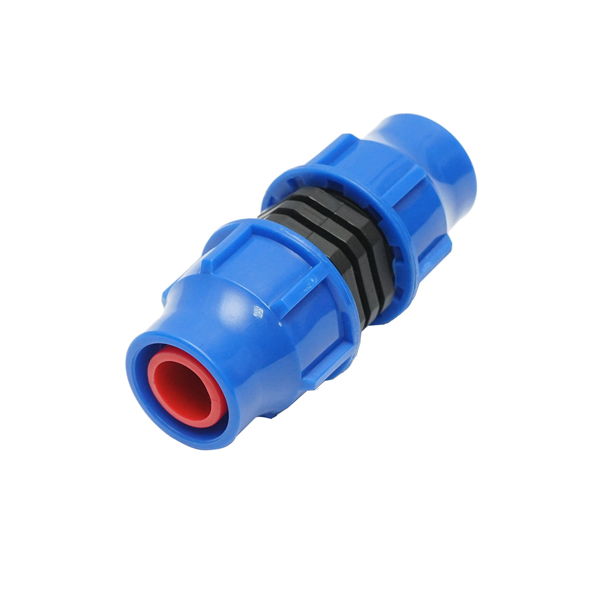 Giunto per collegamento di tubo di gocciolamento uguale D25x25mm per sistemi di irrigazione.