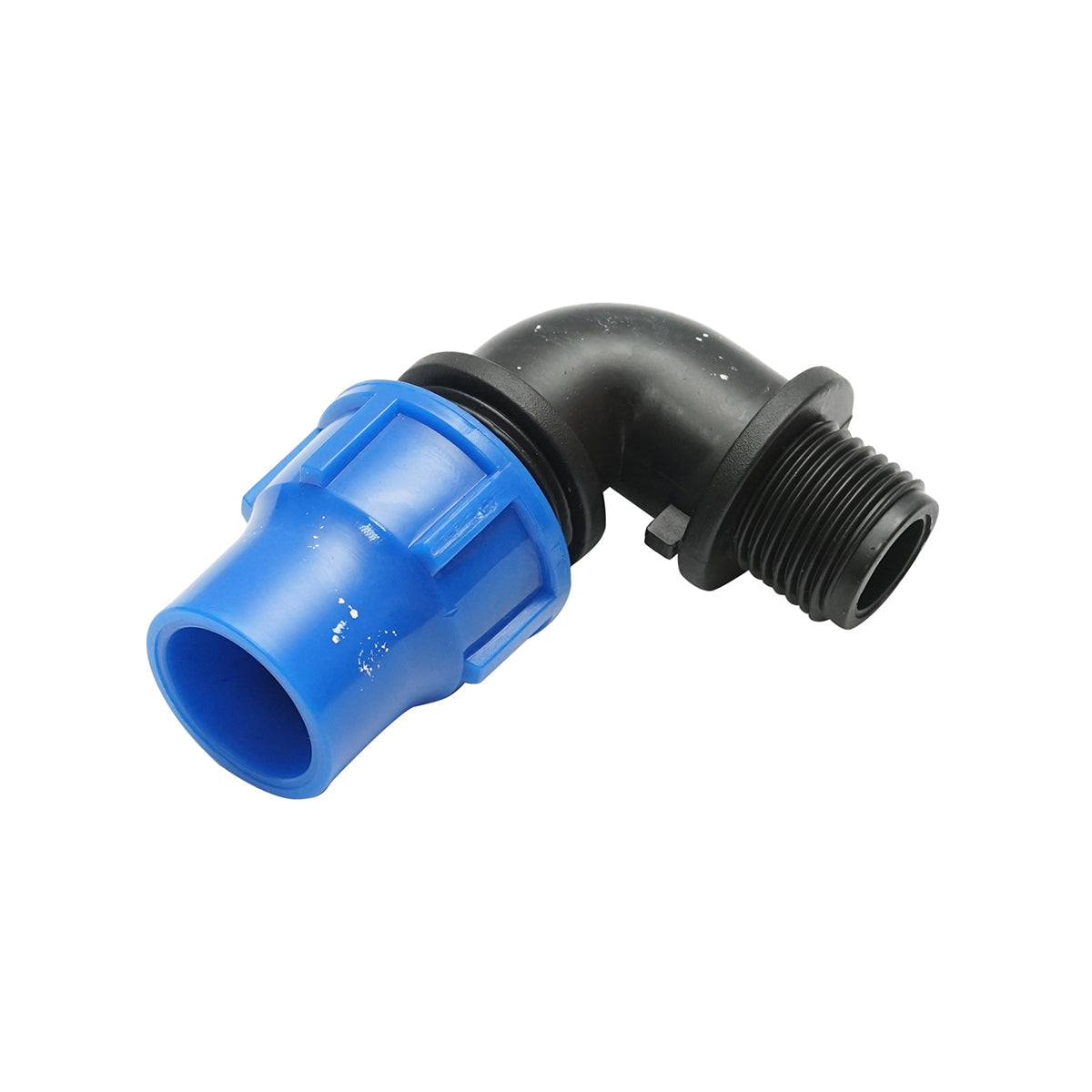 Gomito di compressione con filettatura esterna D20mmx1/2 per sistemi di irrigazione