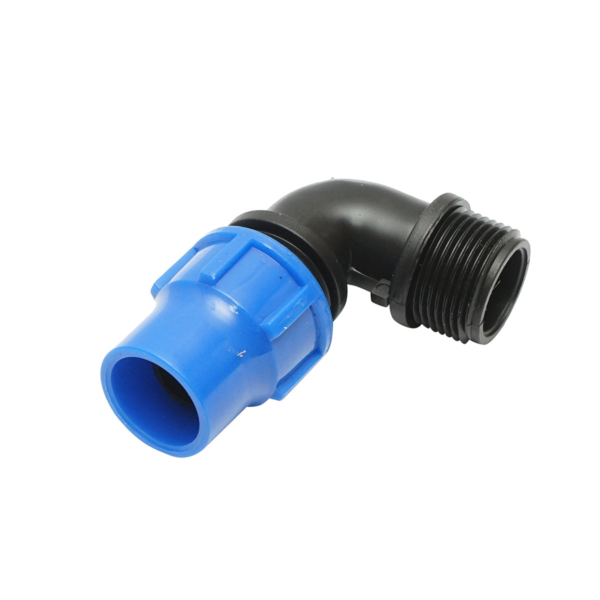 Gomito di compressione con filettatura esterna D20mmx3/4 per sistemi di irrigazione