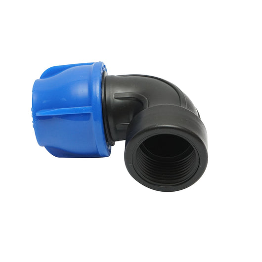 Gomito di compressione con filettatura interna femmina a 90 gradi D25mmx1, PN16 bar per sistemi di irrigazione