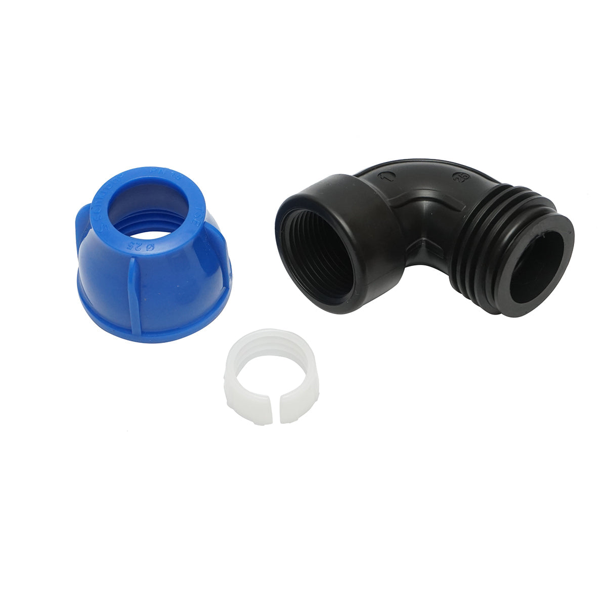 Gomito di compressione con filettatura interna femmina a 90 gradi D25mmx1, PN16 bar per sistemi di irrigazione