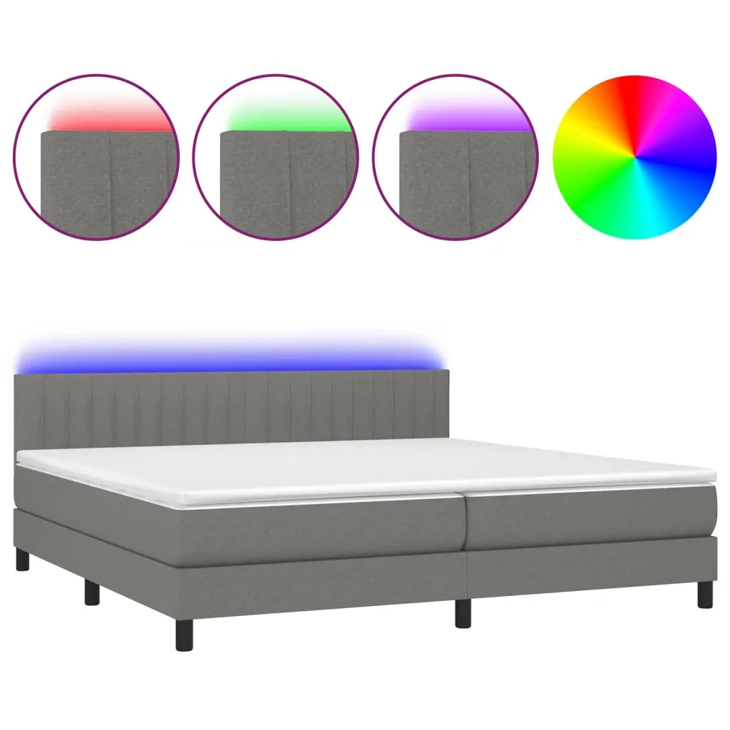 Letto a Molle Materasso e LED Grigio Scuro 200x200cm in Tessuto 3133342