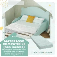 Lettino per Bambini con Testiera e Pediera a Orso e 2 Sponde Laterali, in Legno, 143.5x80x55 cm, Verde