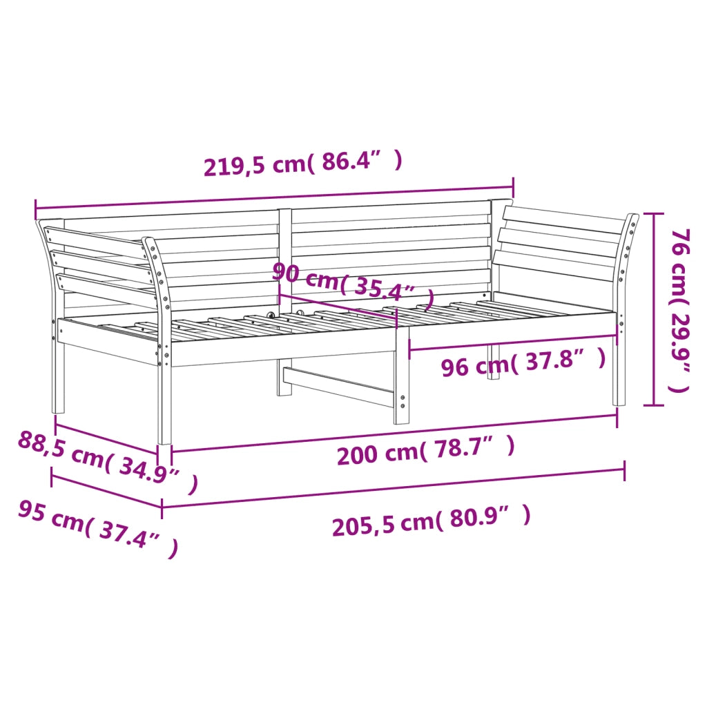 Dormeuse senza Materasso-Divano Letto-Struttura Letto Bianca 90x200 cm Legno Massello Pino 747518