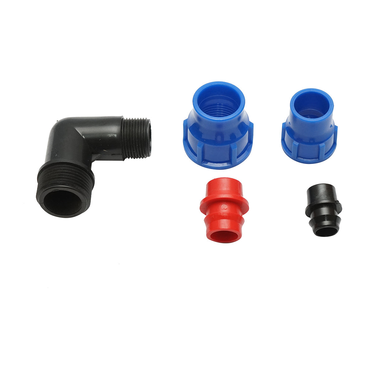 Gomito di raccordo a compressione ridotto D25x20mm per sistemi di irrigazione.