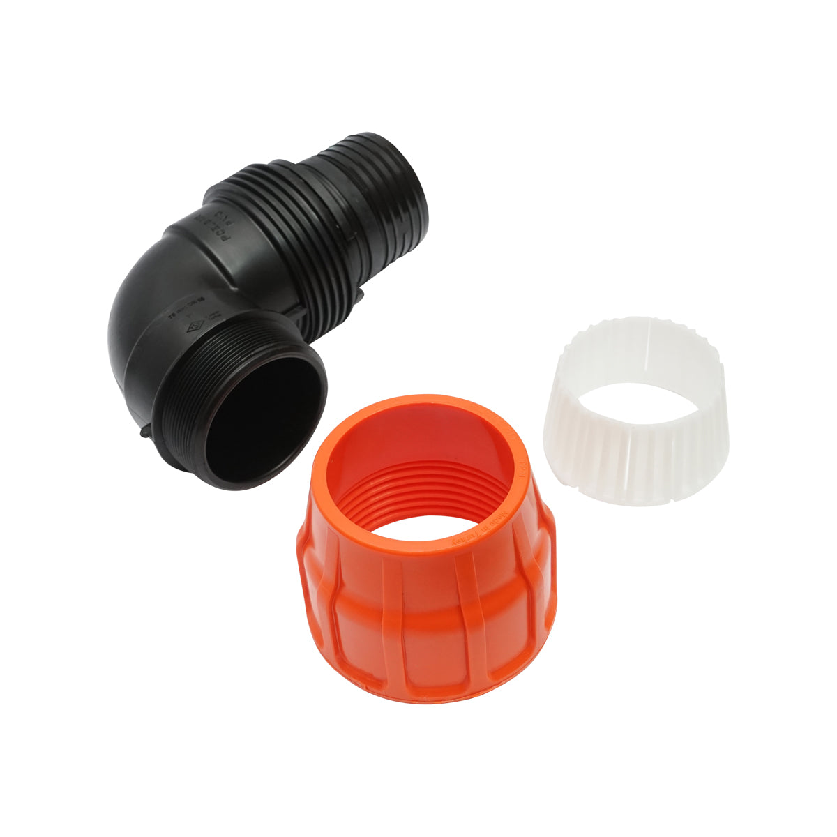 Gomito Layflat con olandese D75x75mm con filettatura interna, PN6 Poelsan.