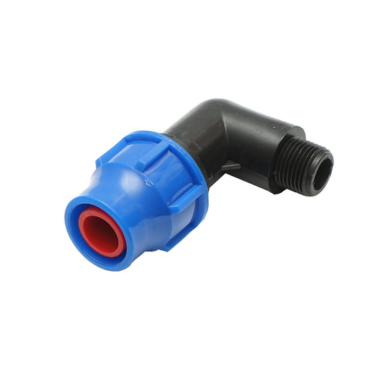 Gomito per tubo di gocciolamento con filettatura esterna D25mmx1/2 pollice, per sistemi di irrigazione