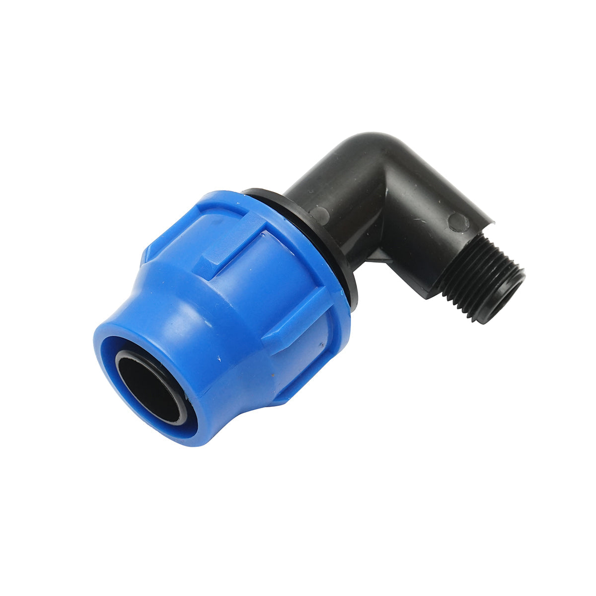 Gomito per tubo di gocciolamento con filettatura esterna D32mmx1/2 pollice, per sistemi di irrigazione.