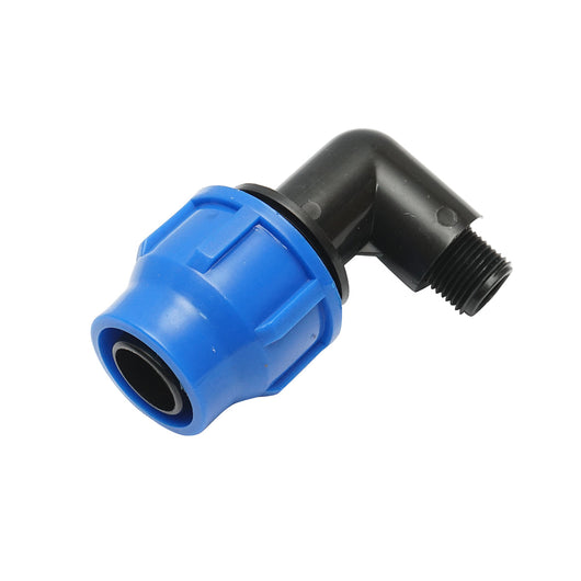 Gomito per tubo di gocciolamento con filettatura esterna D32mmx1/2 pollice, per sistemi di irrigazione.