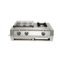 Griglia da campeggio con grill 2 fuochi e 1 zona cottura 676x400x185mm