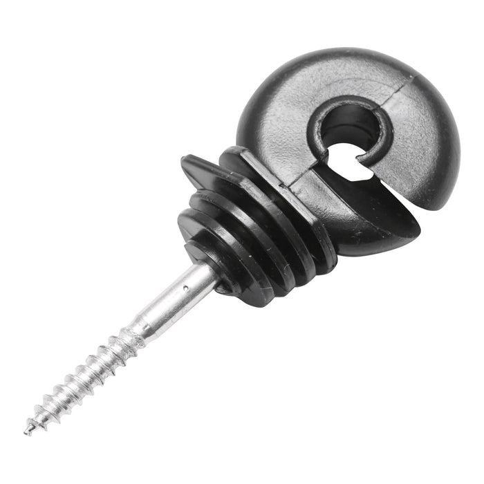 Isolatore compatto nero, diametro 5.4 mm, dimensioni 87x37 mm, per recinzione elettrica, Mezofarm