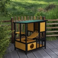 Casa per gatti Casetta per gatti Tana per gatti, resistente alle intemperie, con 1 rampa, 1 piattaforma, 84,5 x 60 x 88 cm, Verde + Naturale