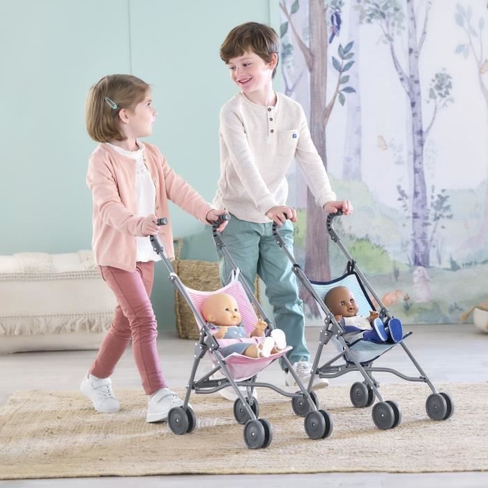 Accessorio bebè - COROLLE - Passeggino in canna rosa per bambino da 30, 36 e 42 cm - Dai 3 anni in su