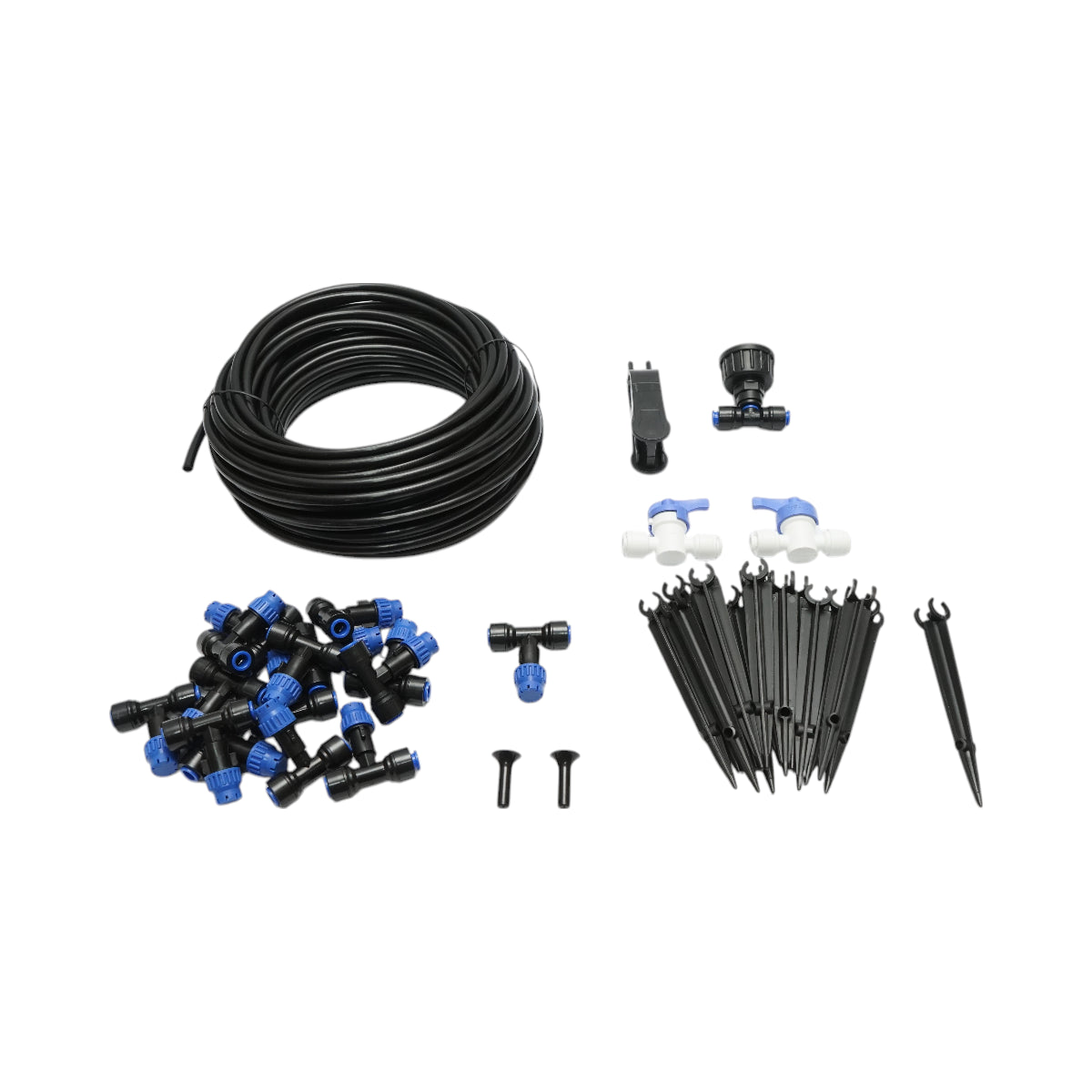 Kit completo per irrigazione a goccia con tubo da 19 m, ugelli, rubinetti e aste di fissaggio (37 pezzi)